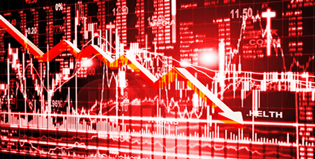 stock market with arrow pointing down