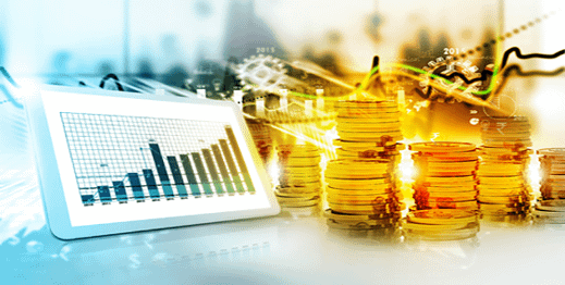 Stocks on an iPad with gold coins